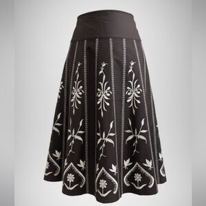 Dialogue Chocolate and Ivory Floral A-Line Skirt